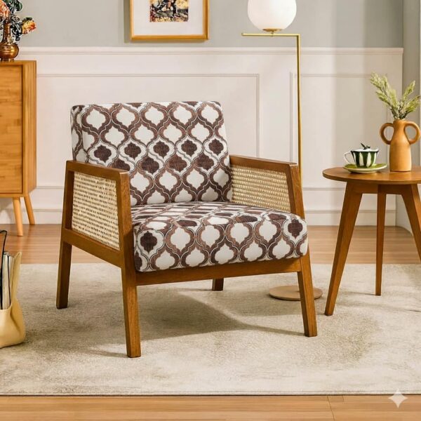 Solid Sheesham Wood Lounge Chair | Honey Finish with Cream Cushion Seat