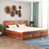 Solid Sheesham Wood King Size Bed | Panelled Headboard & Drawer Storage