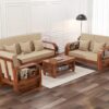 Solid Sheesham Wood Sofa Set | Beige Cushion with Magazine Storage Rack