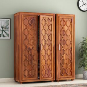 Sheesham Wood 3 Door Wardrobe Organiser for Clothing | Wooden Cupboards