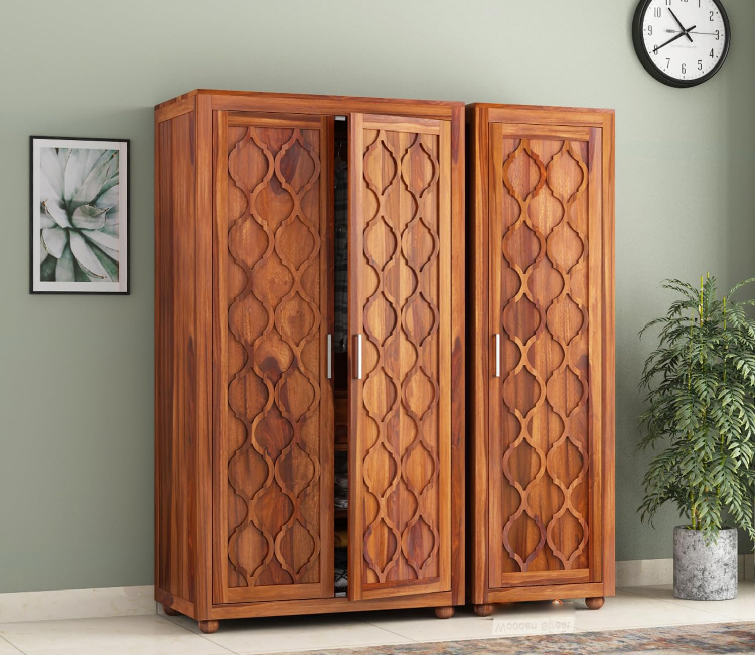 Sheesham Wood 3 Door Wardrobe Organiser for Clothing | Wooden Cupboards