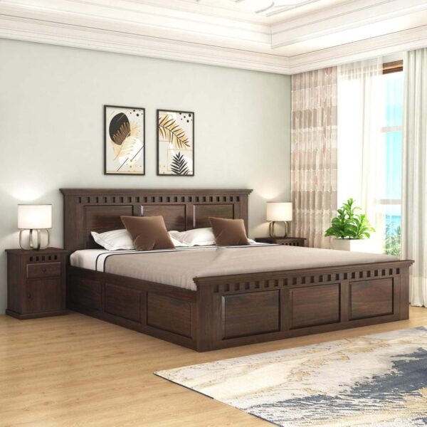 Sheesham Wood Queen Size Bed with Box Storage | Solid Wooden Double Cot
