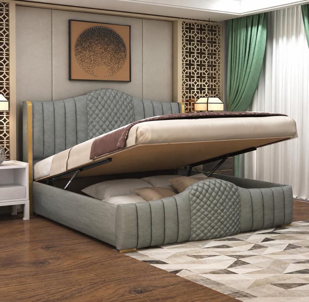 Woodvanity Solid Sheesham Wood Hydraulic Storage Bed | King Size Double
